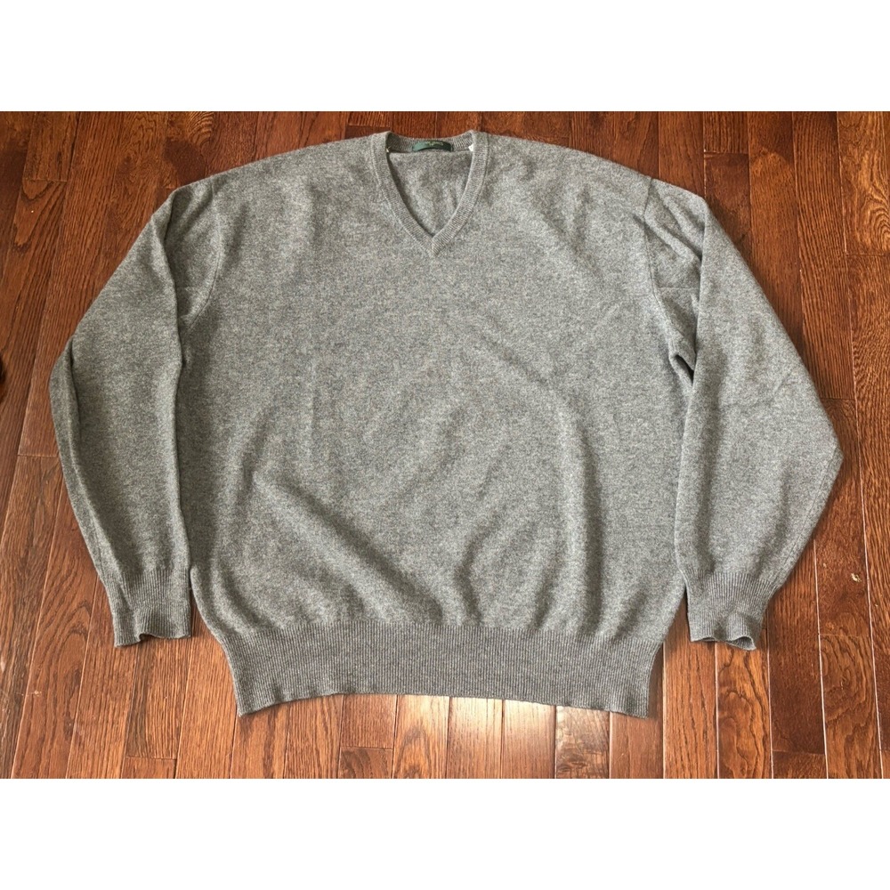 Tom James Mens V-Neck 100% Cashmere Sweater Gray XL Classic Knitwear